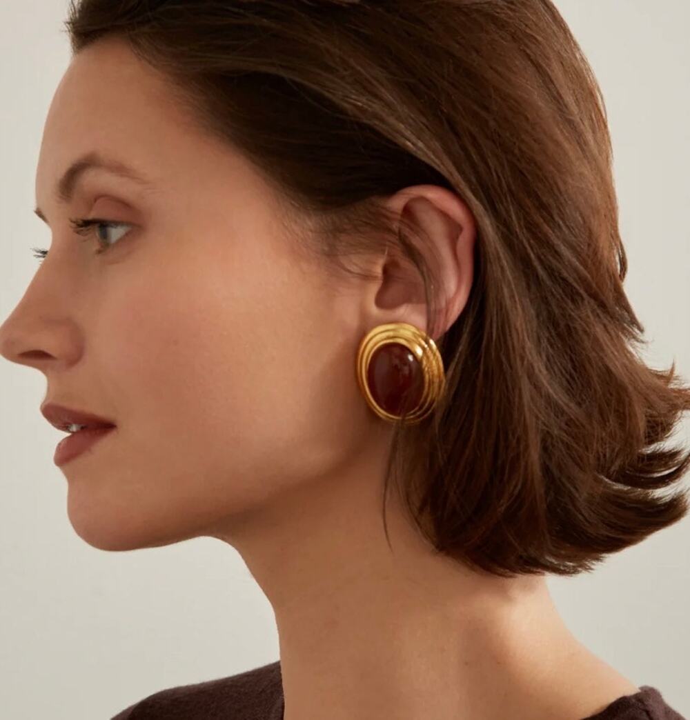 Ben Amun Vega Burgundy Earrings 24K Gold Plated Clip On Stud Lightweight